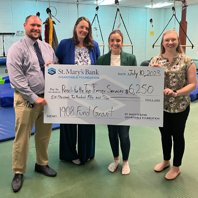 Check Presentation to Reach for the Top Therapy Services from the 1908 Fund